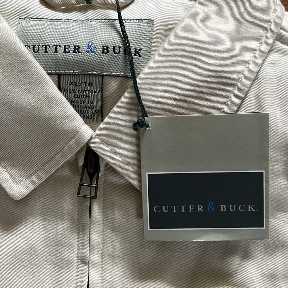 NWT Cutter and Buck quality full zip khaki jacket with logo